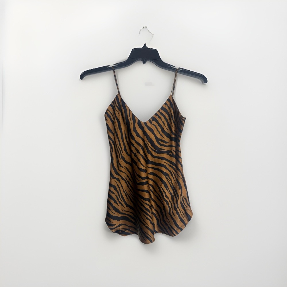 Nili Lotan Isabella Silk Cami Top Brown Animal Print Size XS Mob Wife Luxury NWT